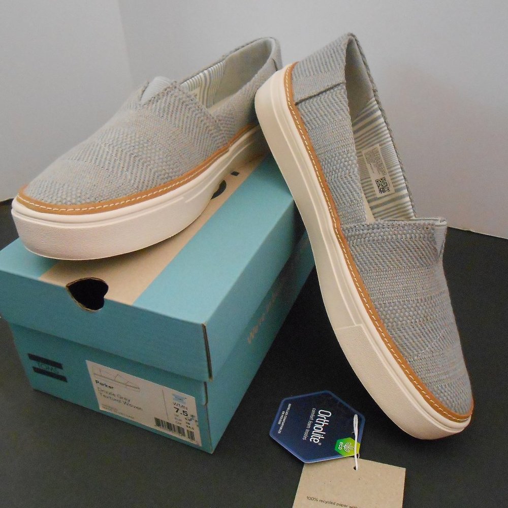 NEW Tom's Parker Textured Woven Slip on Grey 7.5